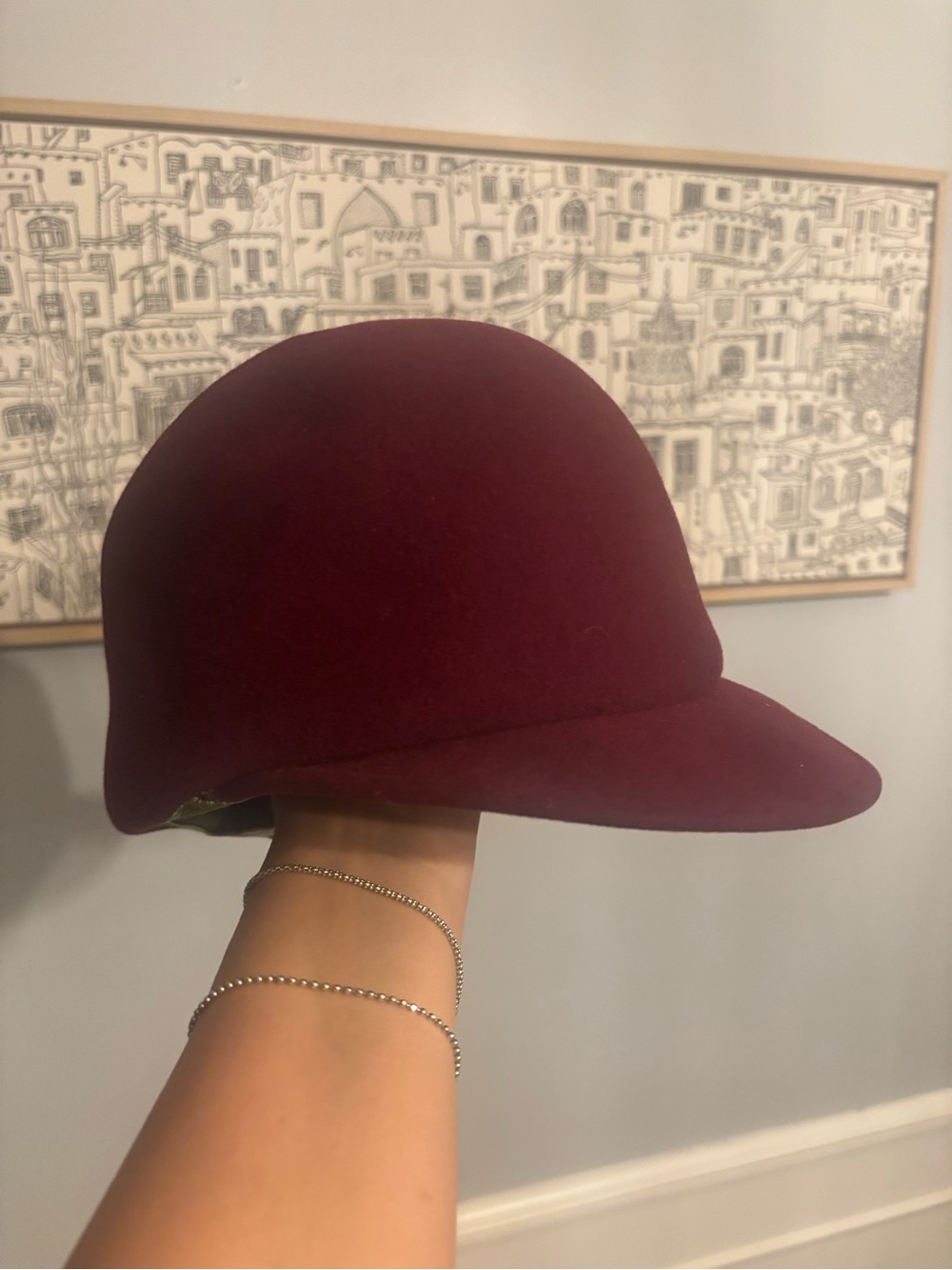 Vintage Frank’s Girl by Frank Olive Burgundy 100% Wool Cloche/Equestrian Hat |
